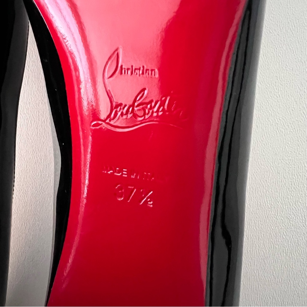 CHRISTIAN LOUBOUTIN | Miss Sab Black Patent Leather Block Heel Pumps 37.5 US 7.5 - Picture 15 of 16